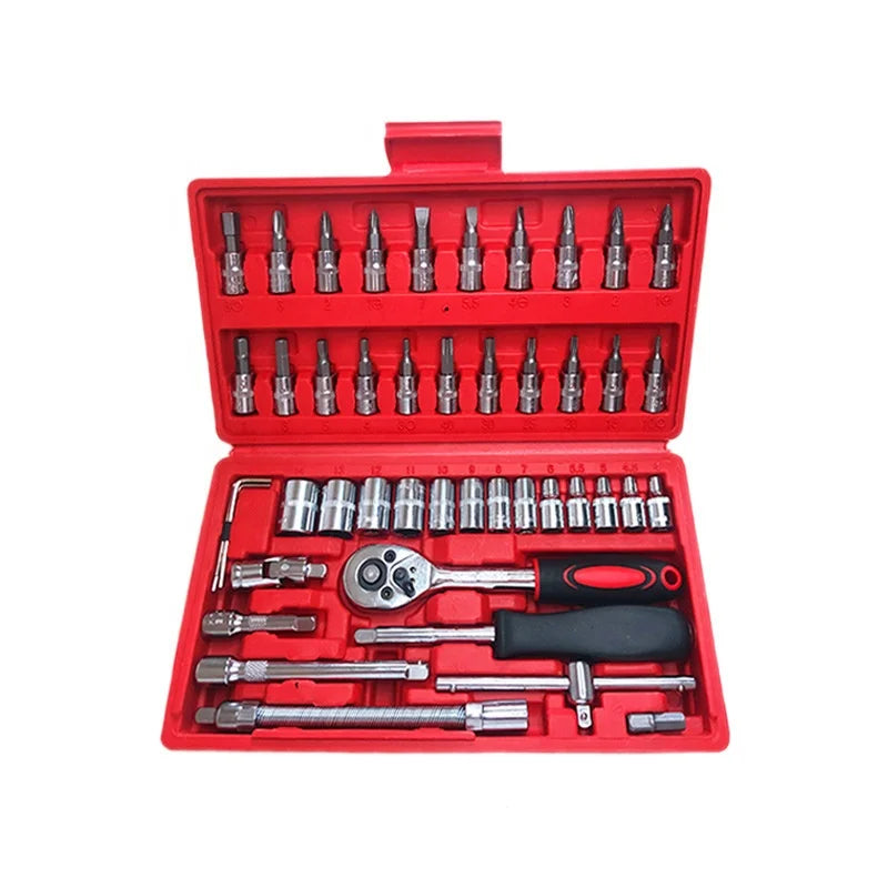 46pcs Vde Auto Repair Tool Kit Multifunctional Socket Wrench Combination Sleeve Ratchet Plate Hand Repairer Hardware Tools OE