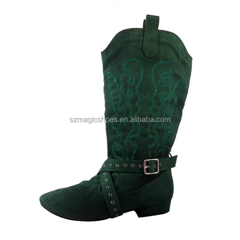 Customized Winter Dance Shoes Embroidery Soft Suede Sole Violet Dance Boots Warm up Line Dance Boots for Woman Wide Fit