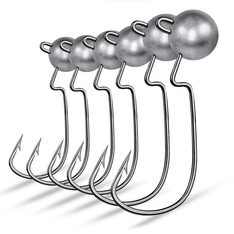 5pcs/lot Ball Jighead Hooks 3.5g-10g Carbon Fishing Hooks Jigging Barbed Fishhooks Ned Rig Hooks Fishing Tackle