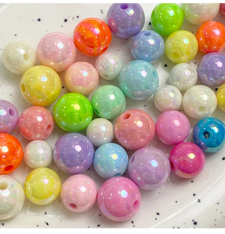 Wholesale Acrylic Beads  AB Color Size 10-12mm Loose Round Plastic Beads for Jewelry Bracelet Accessories Making