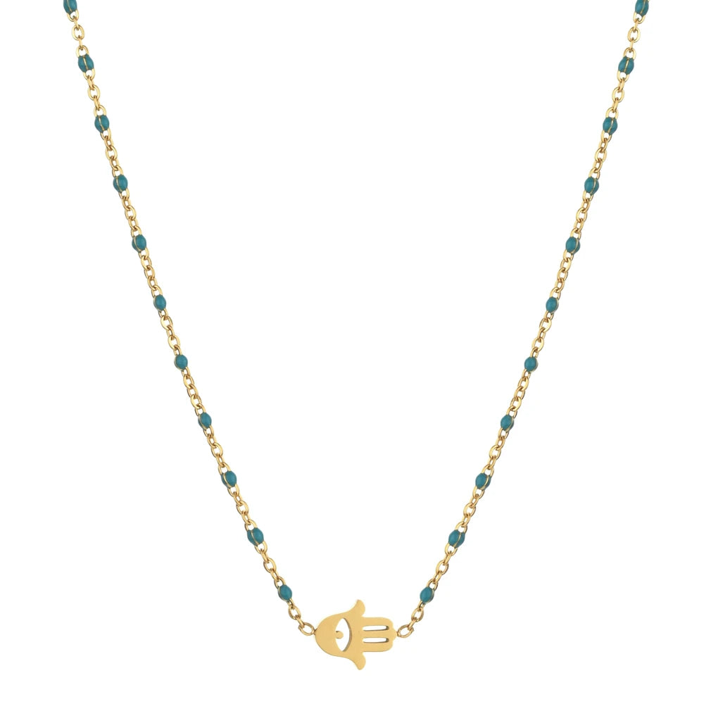 Stainless Steel Delicas Seed Beads Hamsa Hand Pendant Necklaces for Women Turkish Evil Eye Jewelry Bohemian Wedding Party Cho