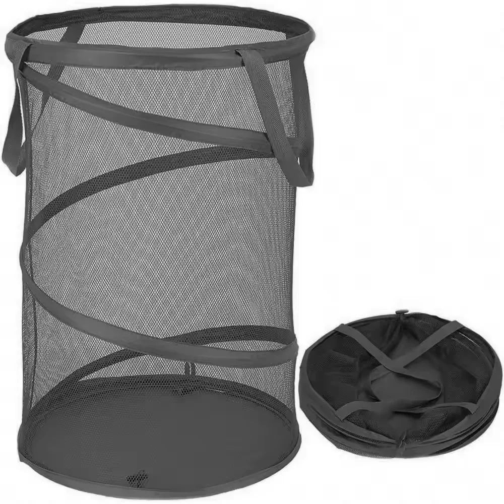 Mesh Folding Laundry Basket 38.9x60cm Steel & Polyester Home Portable Storage Pop up Folding Dirty Clothes Organizer