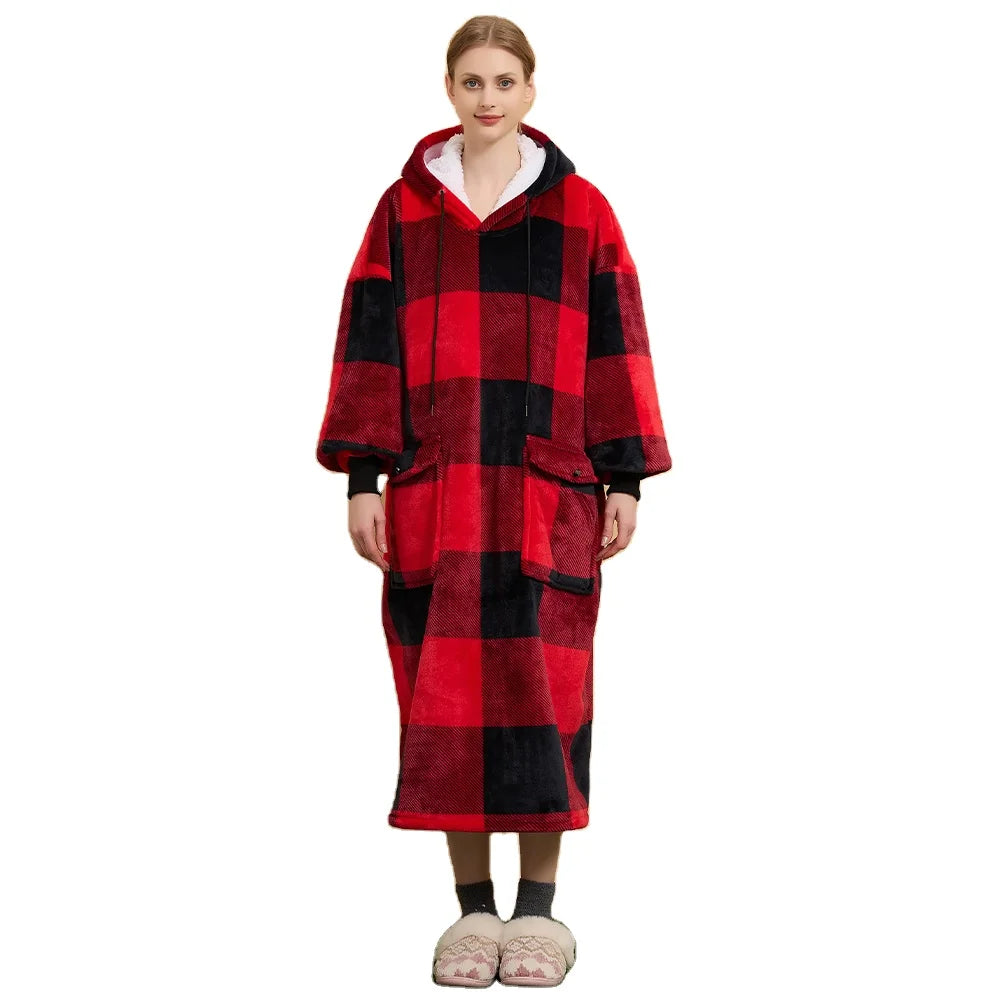 Warm TV Double Pocket Wearable Blanket Hoodie Blanket Oversized Soft Fleece Blanket Hoodie Oversized