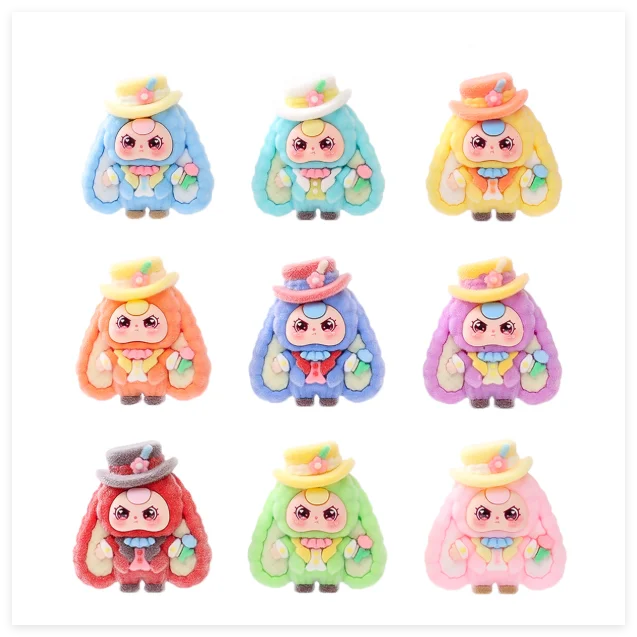 Cartoon Cake Topper Ornament Resin 3D Flock Rabbit Doll Figurine Garden Animal Decor Sculpture Small Toy Animal for Party Fav