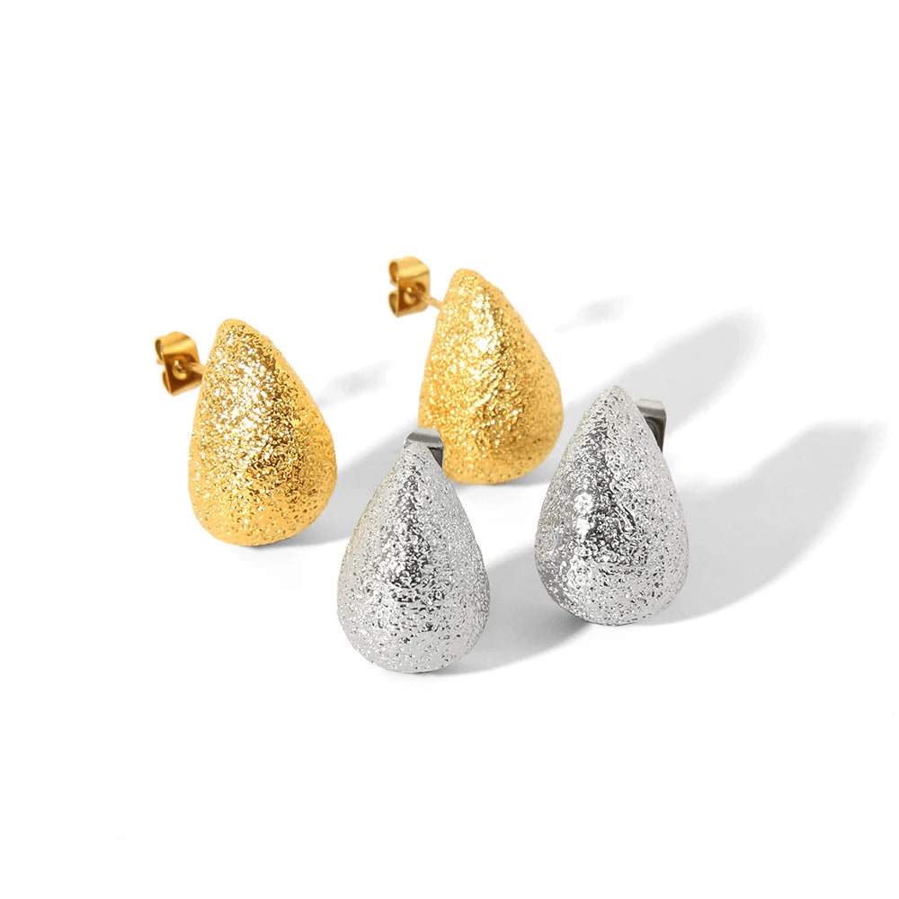 Retro Stainless Steel 18K Gold Metallic Geometric Brushed Frosted Granular Personalized Fashionable Stud Earrings Waterproof