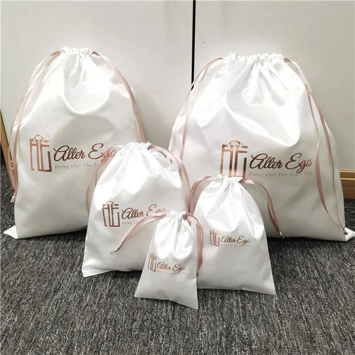 Custom Logo Satin Hair Bundles Dust Bag Custom Logo Gift Drawstring Pouch Silk Dust Bag Handbag Cover Dust Bag