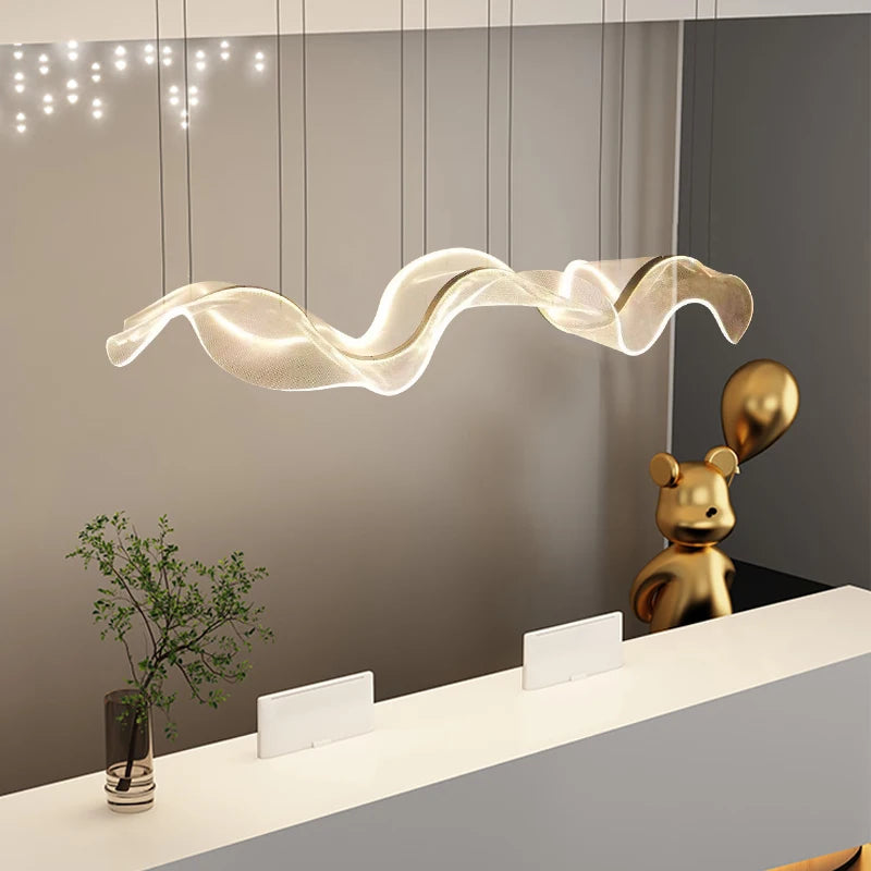 Modern Gold Luxury Restaurant Bar Table Above the Chandelier Interior Acrylic Features Texture Design Artistic Pendant Light