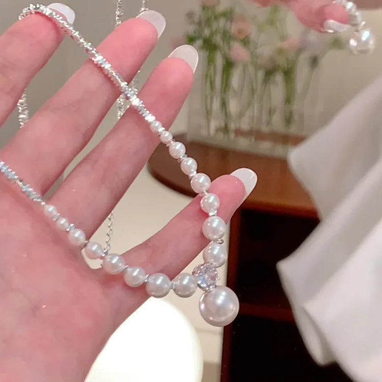 Delicate Vintage Imitation Pearl Beads Necklaces Women Girl Broken Silver Chain Choker Necklace Baroque Wedding Party Jewelry