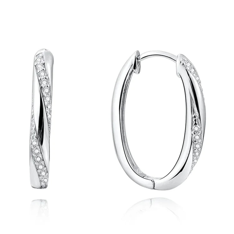 925 Sterling Silver Rhodium Plated Huggie Earrings Micro Pave CZ Accents Hypoallergenic Everyday Luxury Jewelry