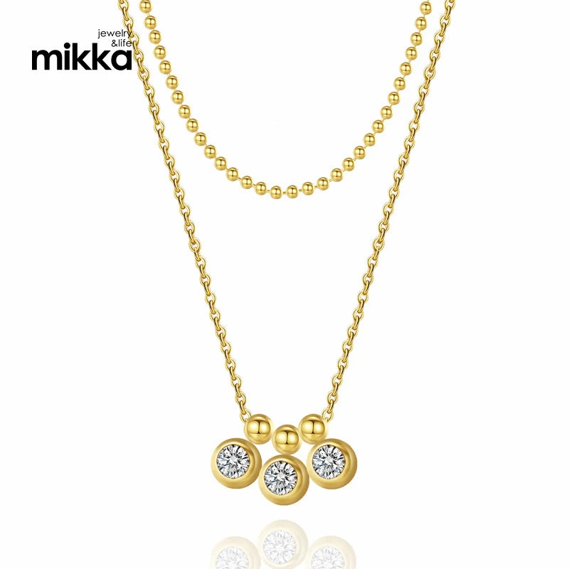 Simple Double-layer Zircon Necklace 3 Zircon Pendant Collarbone Chain Women's Titanium Steel Gold-plated No Fading Necklace
