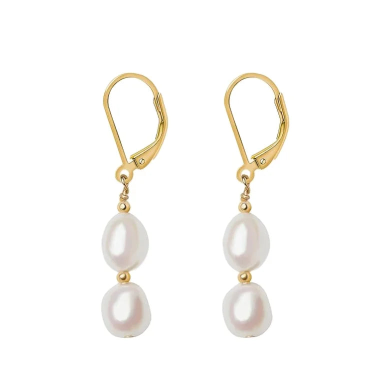 Fashion Jewelry 925 Silver Lever Back Hook Cultured 7-8mm Real Rice Pearl Drop Earrings