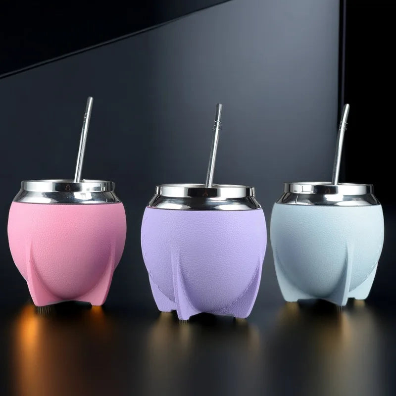 Yerba Mate Gourds Cup 10oz Stainless Steel Double Wall Argentina Calabash 280ml Tea Mug Outer Plastic Skin Insulation