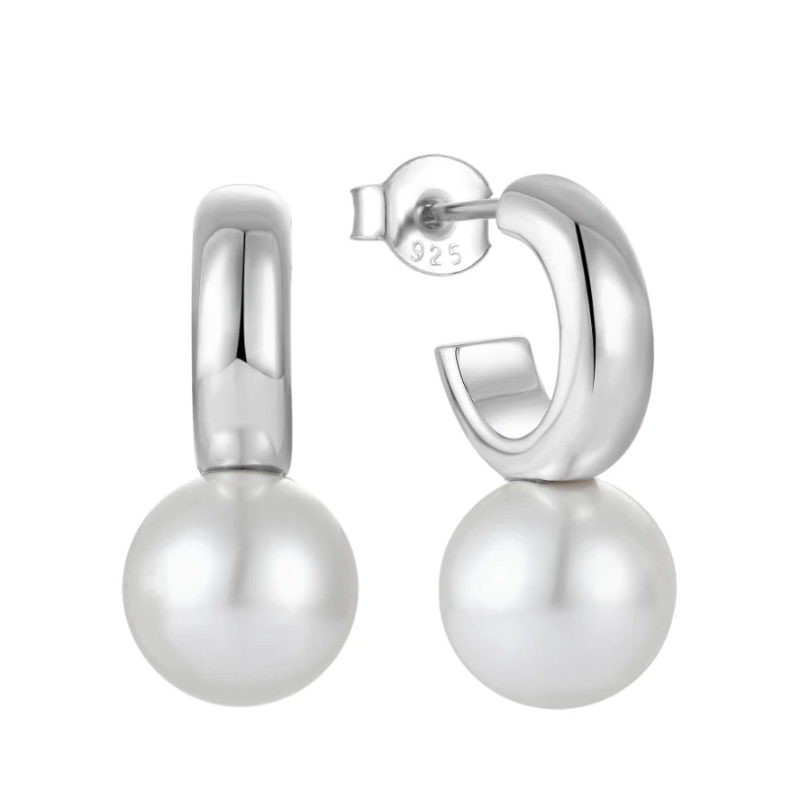 YILUN 925 Sterling Silver Dainty Pearl Drop Earrings Rhodium Plated Classic Design Real Pearl Drop Earrings for Women