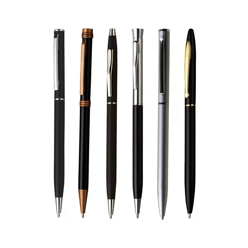 2026 Cheap Custom Thin Hotel Supplies Promotion Ball Pen Luxury Laser Branded Metal Body Twist Slim Ballpoint Pens