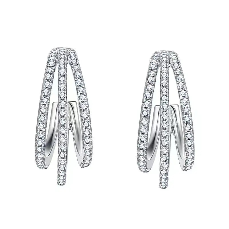 Fashionable 925 Silver Moissanite French Earrings Trendy Hoop Style with Rhodium Plating Hip Hop Charm Jewelry