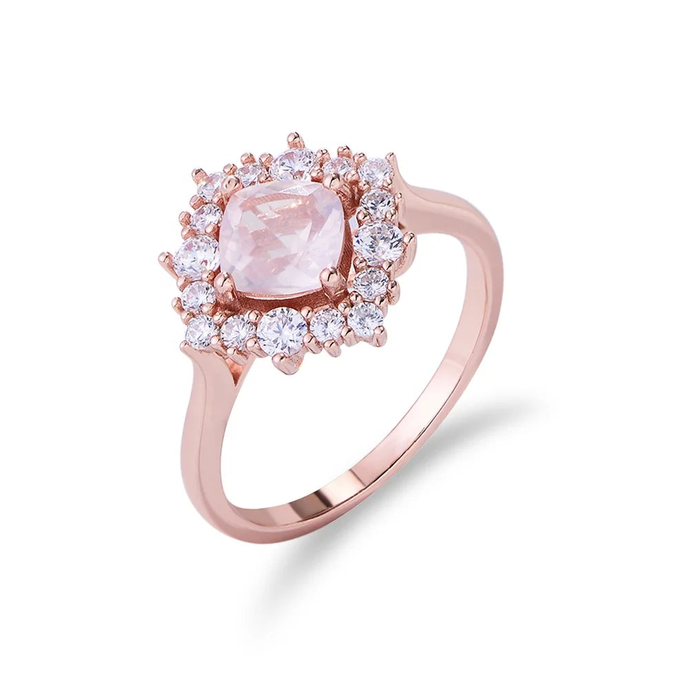 Fashion Powder Crystal Engagement Rings Rose Gold Plated S925 Silver Cubic Zirconia Natural Gemstone Ring Jewelry for Women G