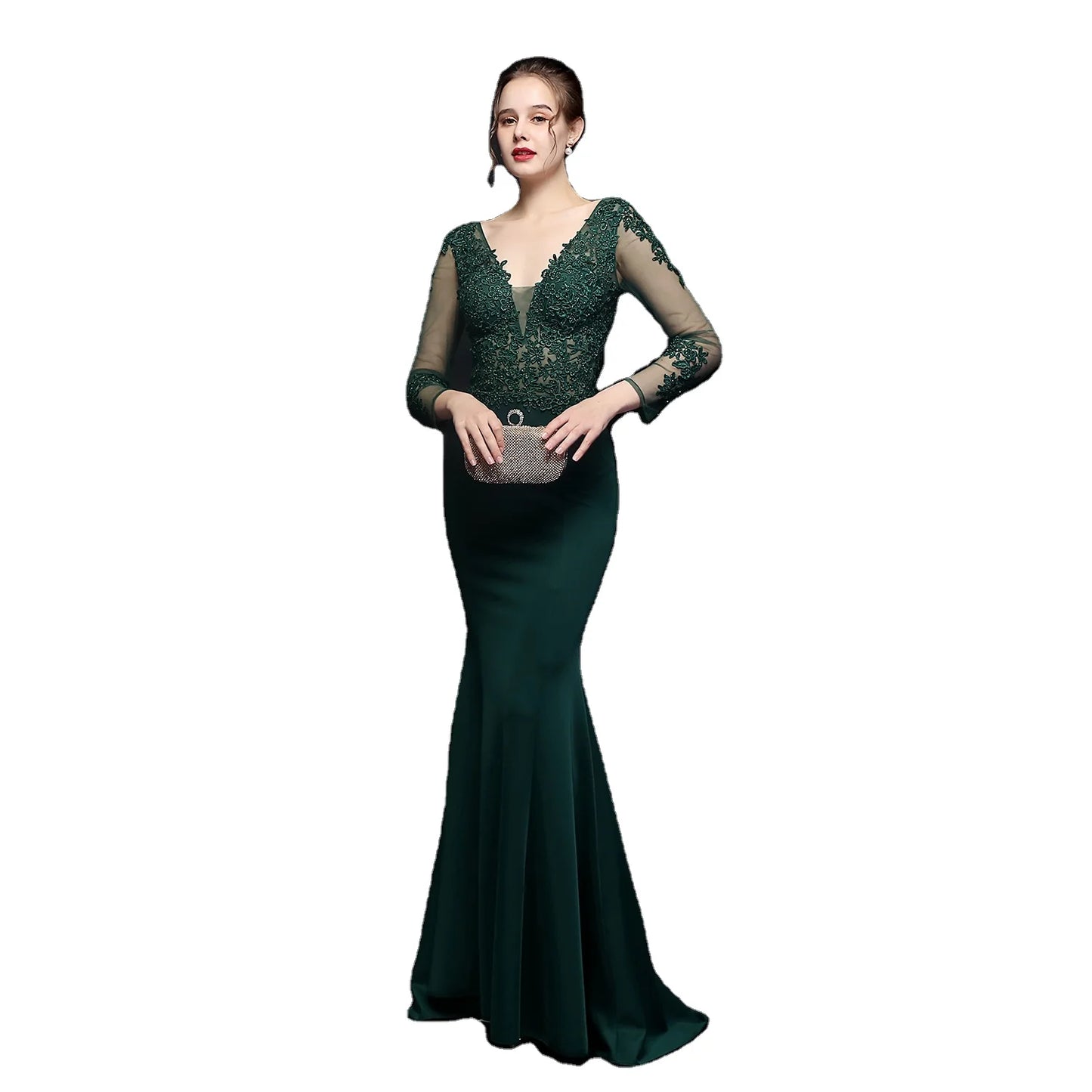 18659#  Bride Long Sleeve Appreciation Dinner Fishtail Evening Full Craft Lace Pressed European Toasting Dress