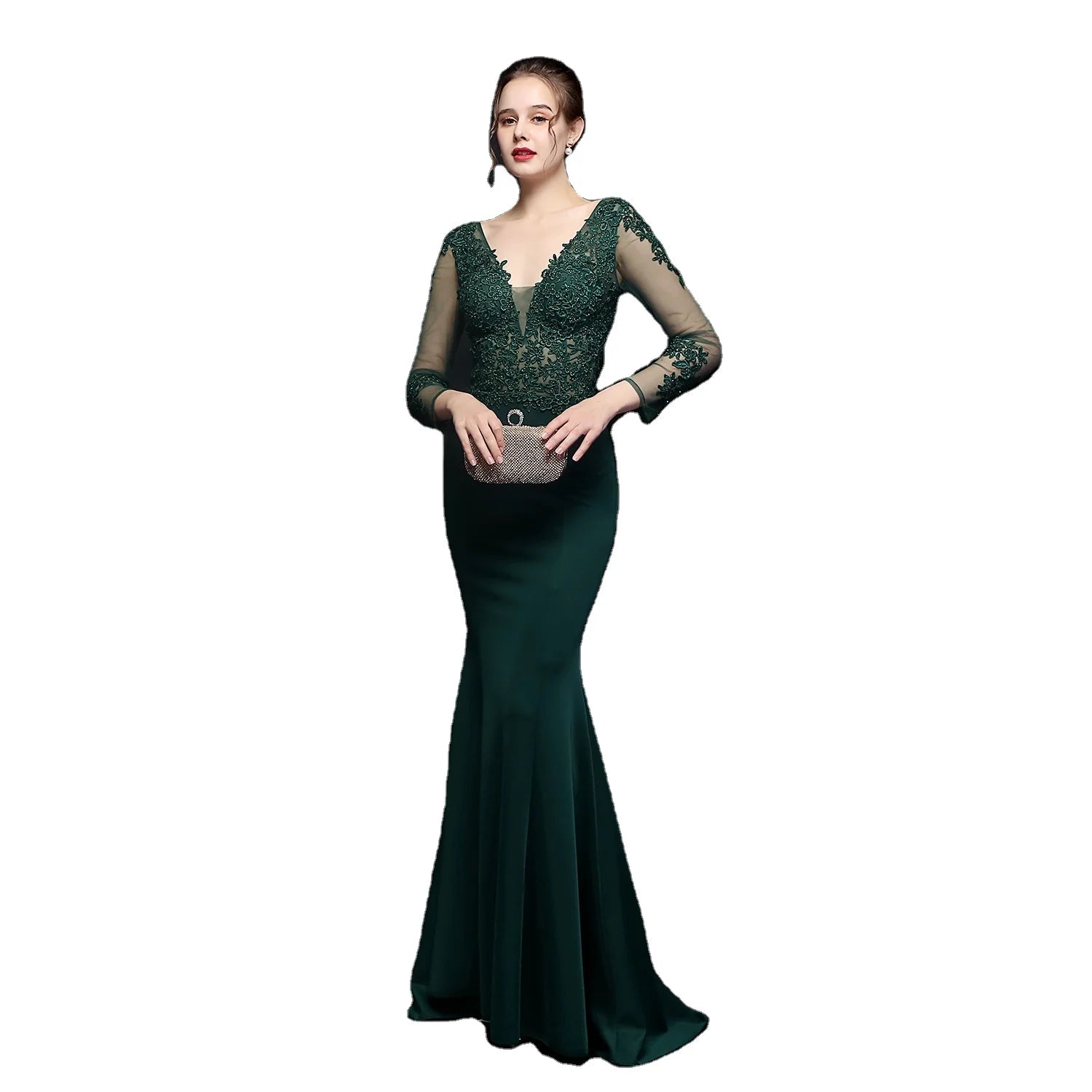 18659#  Bride Long Sleeve Appreciation Dinner Fishtail Evening Full Craft Lace Pressed European Toasting Dress