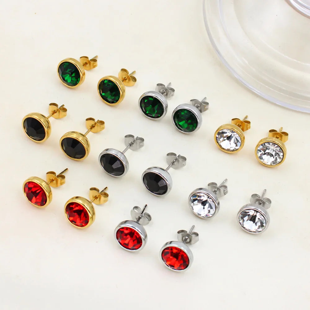 Wholesale Hot Selling Stainless Steel Cubic Zirconia Stud Earrings Multi-Color Geometric Gold-Plated Design Hypoallergenic
