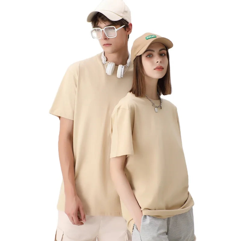 OEM ODM Men's & Women's 100% Cotton T-Shirt Custom Puff Printing Logo Solid Color Blank Plain Unisex Short Sleeve Tee Shirts