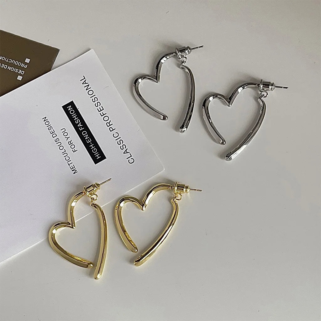 Korean 925Silver Needles Heart Hoop Earrings Copper Plated 14K Gold  Heart Shape Earrings for Women Jewelry