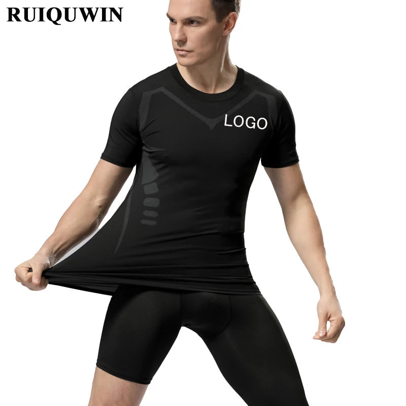 RUIQUWIN Custom High Elastic Fit Sports Tights Printed Workout Running Basketball Training Quick Dry Plus Size Men's T-shirts