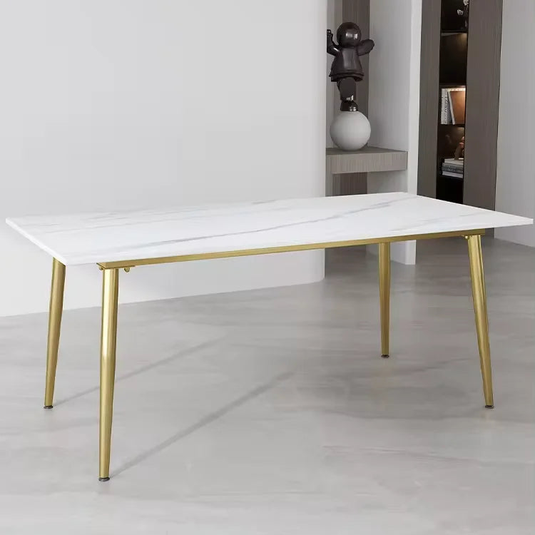 Modern Classical Style Dining Room Furniture Golden Rectangle Marble Dining Table with Iron Legs for Home Use
