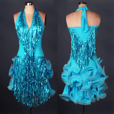 Hot Sale Sexy Women Girls Performance Competition Wear Shiny Sparkles Costumes Latin Dance Dress