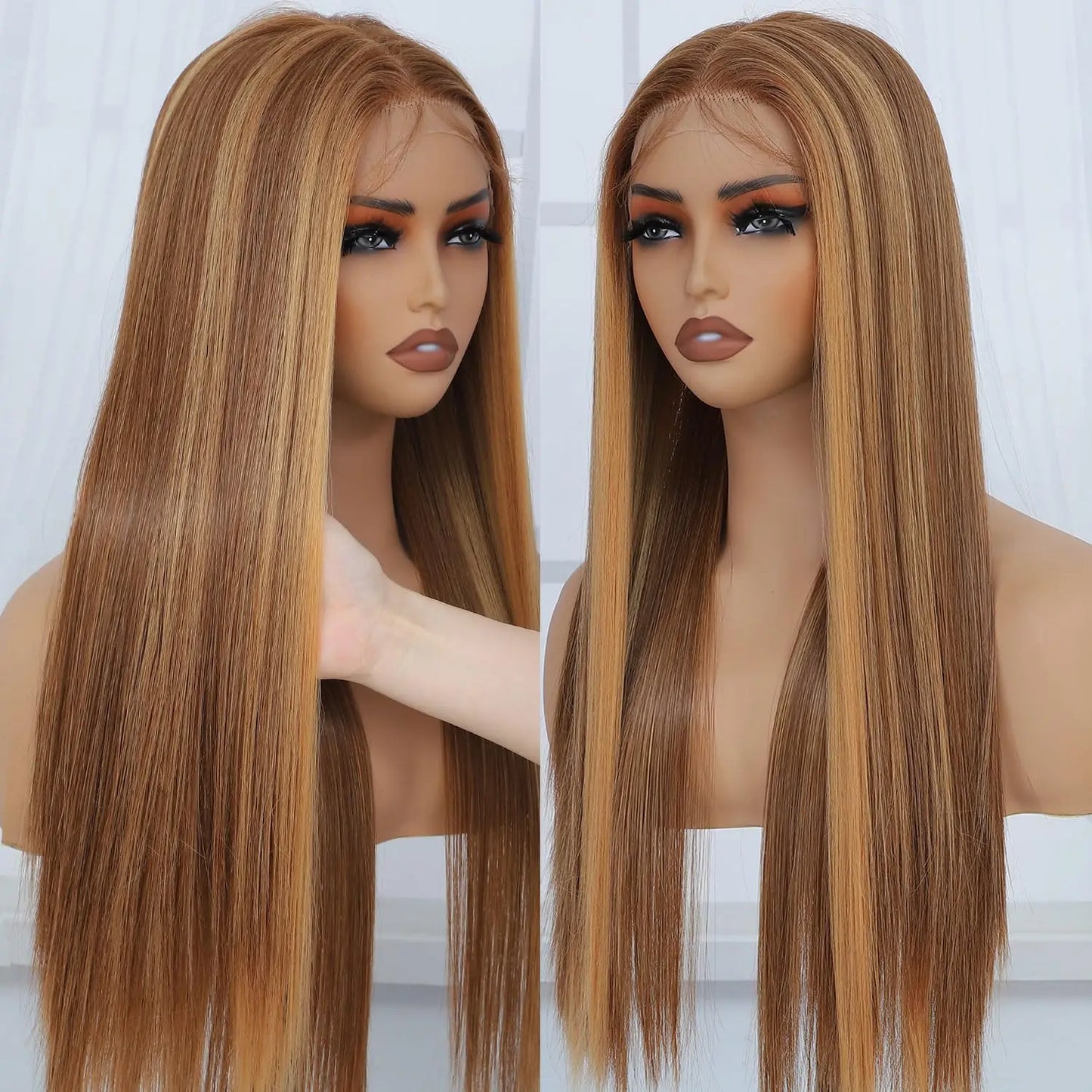 Honey Blonde HD Lace Front Wig Pre Pulcked Wear and Go Glueless Wig Highlight Ombre Lace Front Wigs for Women 4/27 Highlights