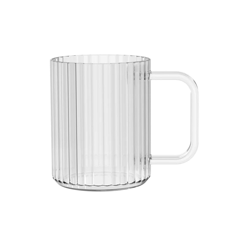 Ribbed Fluted Clear Drinking Glass Coffee Mugs Vertical Stripes Latte GlassesGlass Cappuccino MugsRibbed Mugs