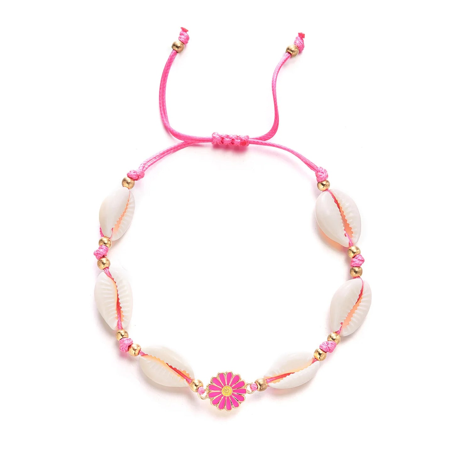 Multi Color Flowers Shell Charm Beach Bracelet Hand-woven Adjustable Natural Shell Knot Bracelet