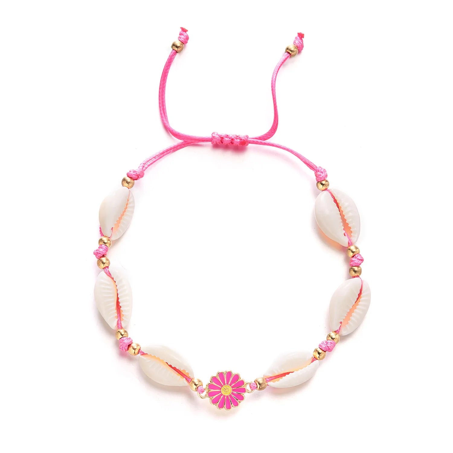 Multi Color Flowers Shell Charm Beach Bracelet Hand-woven Adjustable Natural Shell Knot Bracelet