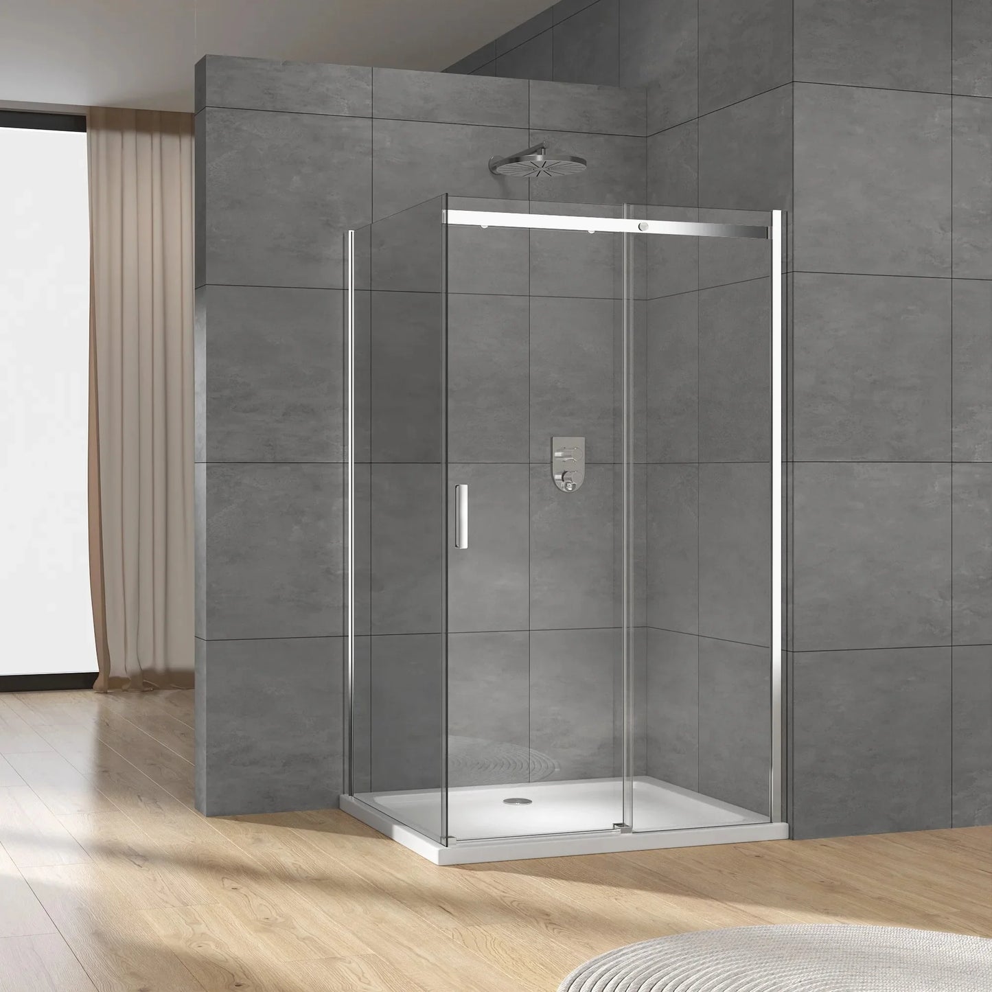 Exceed 2024 Portable Bathroom Frameless Rectangle Sliding Glass Shower Enclosure