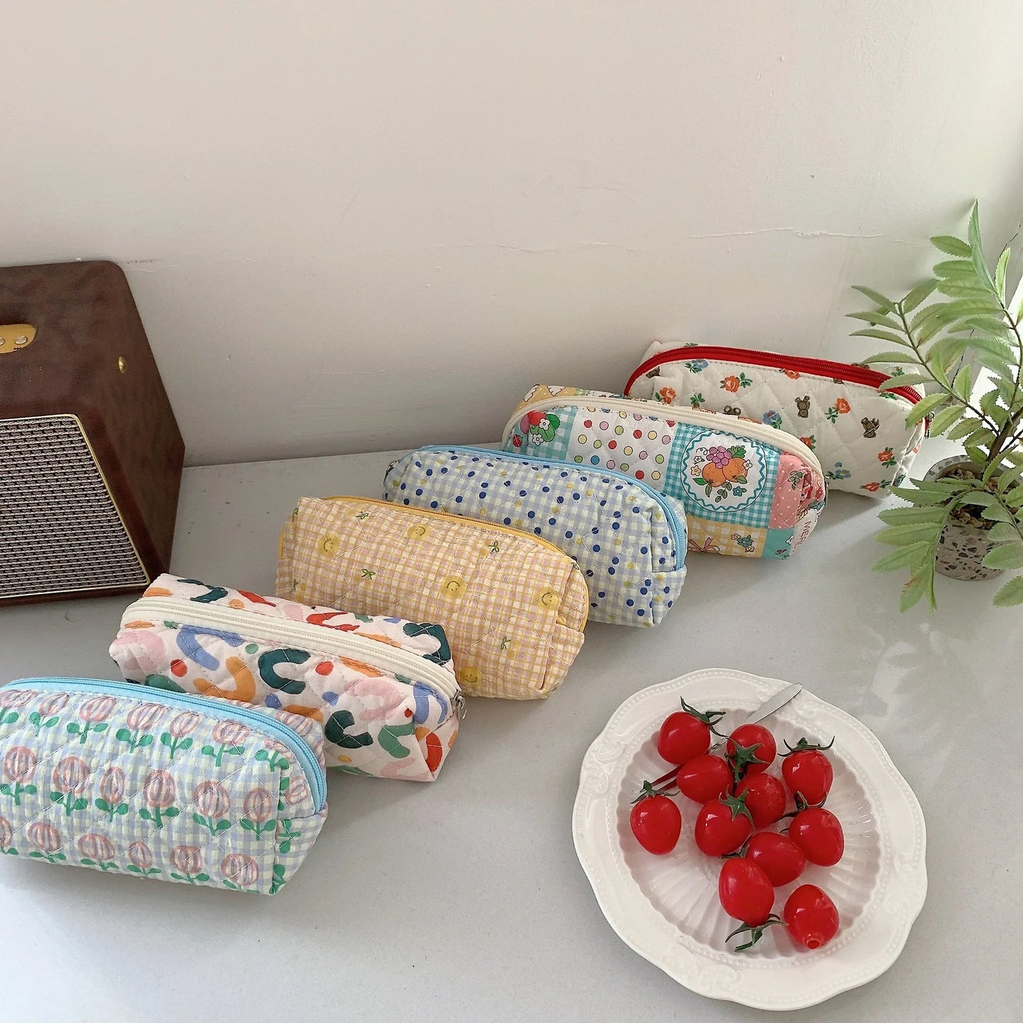 Simple Cute Girls Pencil Case Floral Design Women's Cosmetic Bag Small Storage Bags Female Clutch Purse Handbags Zipper Walle