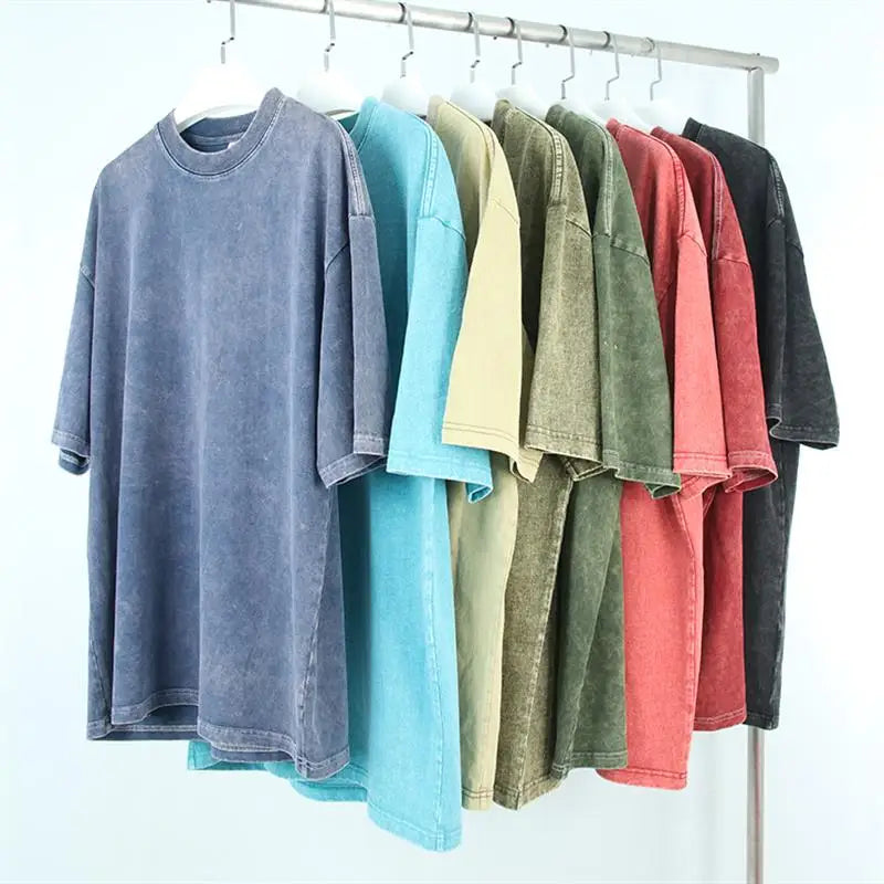 High Quality Black Acid 230g Washed Tshirt Custom Thick Cotton Stonewash Vintage Men t Shirt