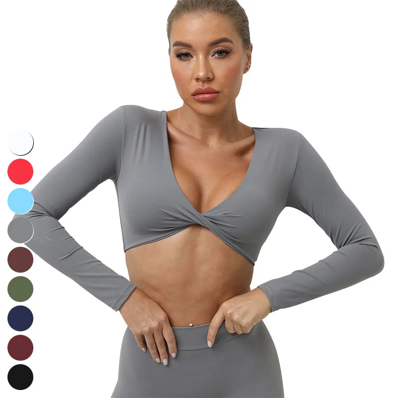 Running Crop Top Custom Logo Workout Wear Removable Pad Women's Fitness Clothing Long Sleeve Sports Tops Yoga Crop Top for Wo