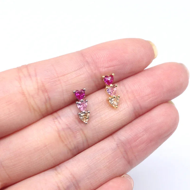 Lateefah Three Pink Heart Gradation Piercing Jewelry 361L Stainless Steel Nose Stud Erring Stud