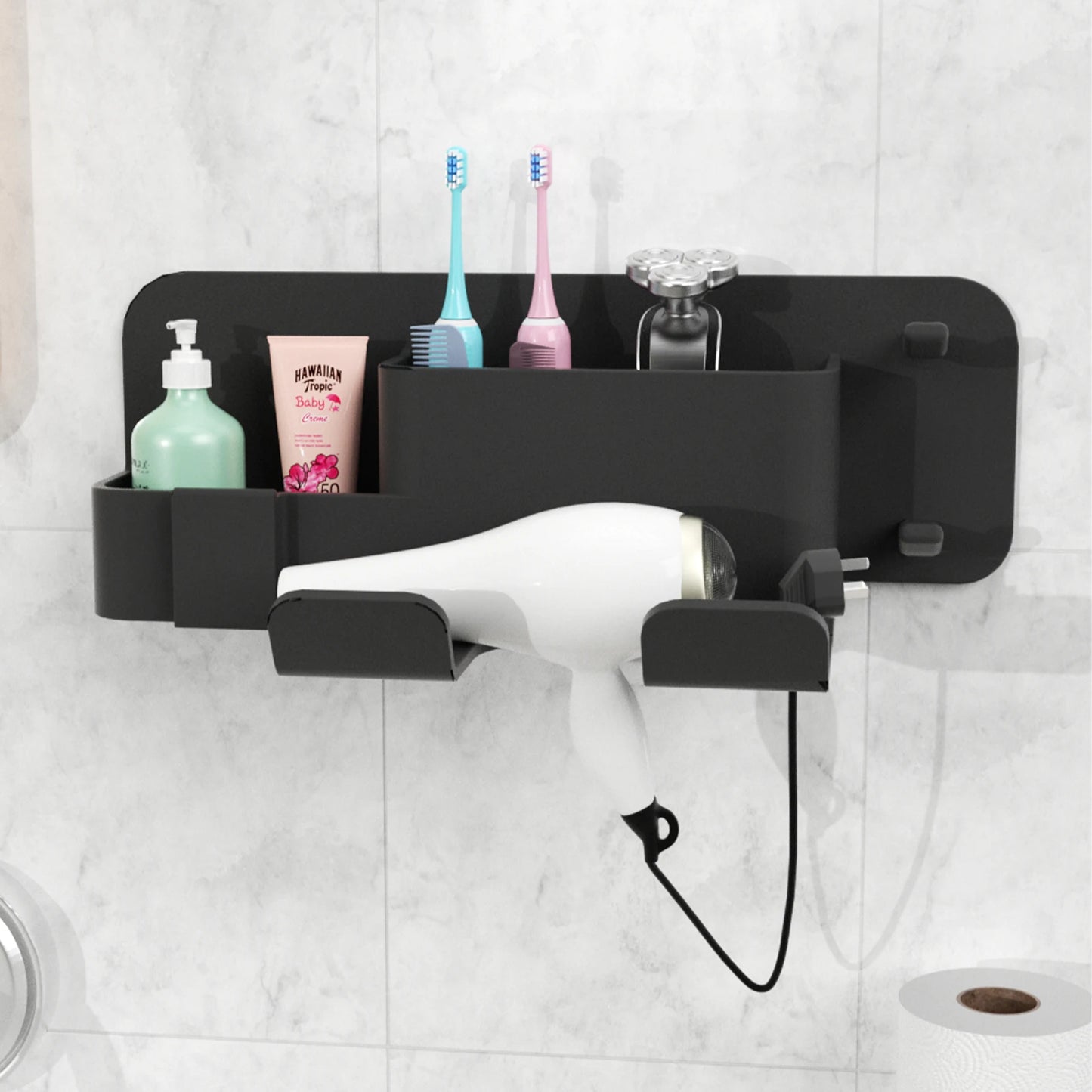 Bathroom Wall-Mounted Silicone Hair Dryer Storage Rack Holder with Multifunction Design for Tools