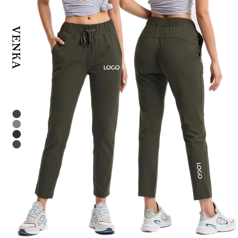 In Stock Women's Casual Sports Leggings With Pockets Drawstring String Waist Quick Dry Pants Straight Leg Yoga Pants for Wome