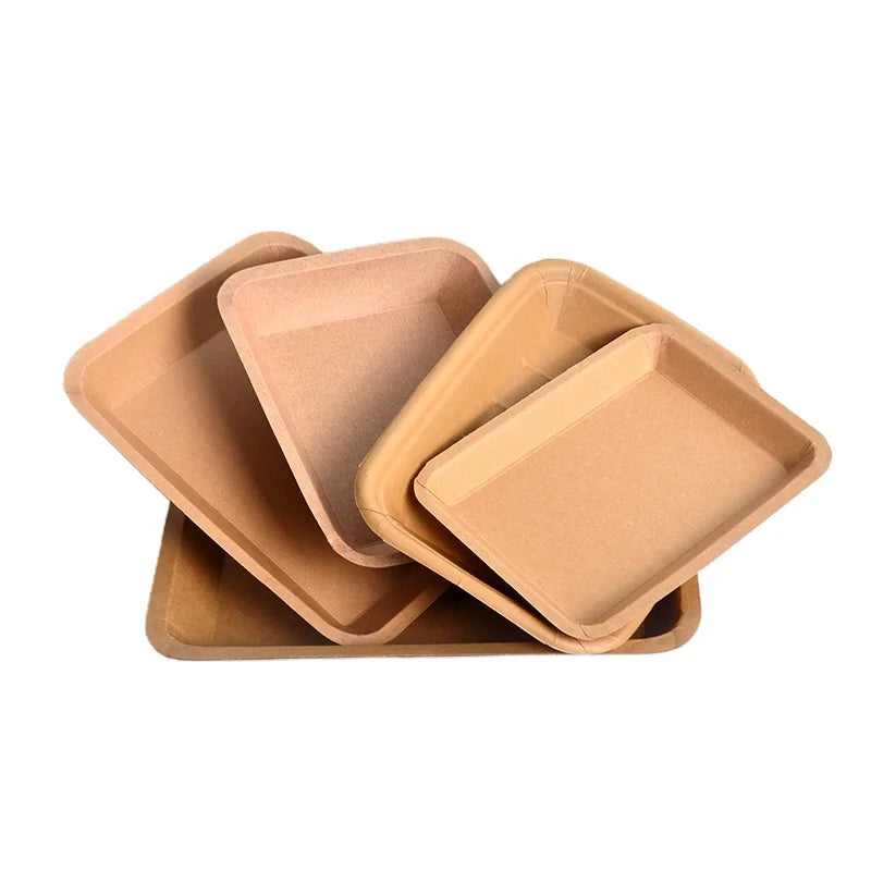 Customized Disposable Eco-Friendly Recyclable Kraft Take Away Food Trays Matt Lamination UV Coating for Sushi Potato Chips Mo