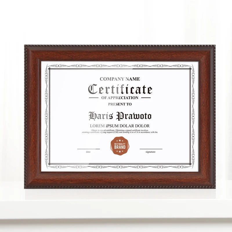Aibo Ab049 Modern Dark Wood Color Eco-Friendly Customized Logo Durable PS Tabletop Graduation Business License A4 Certificate