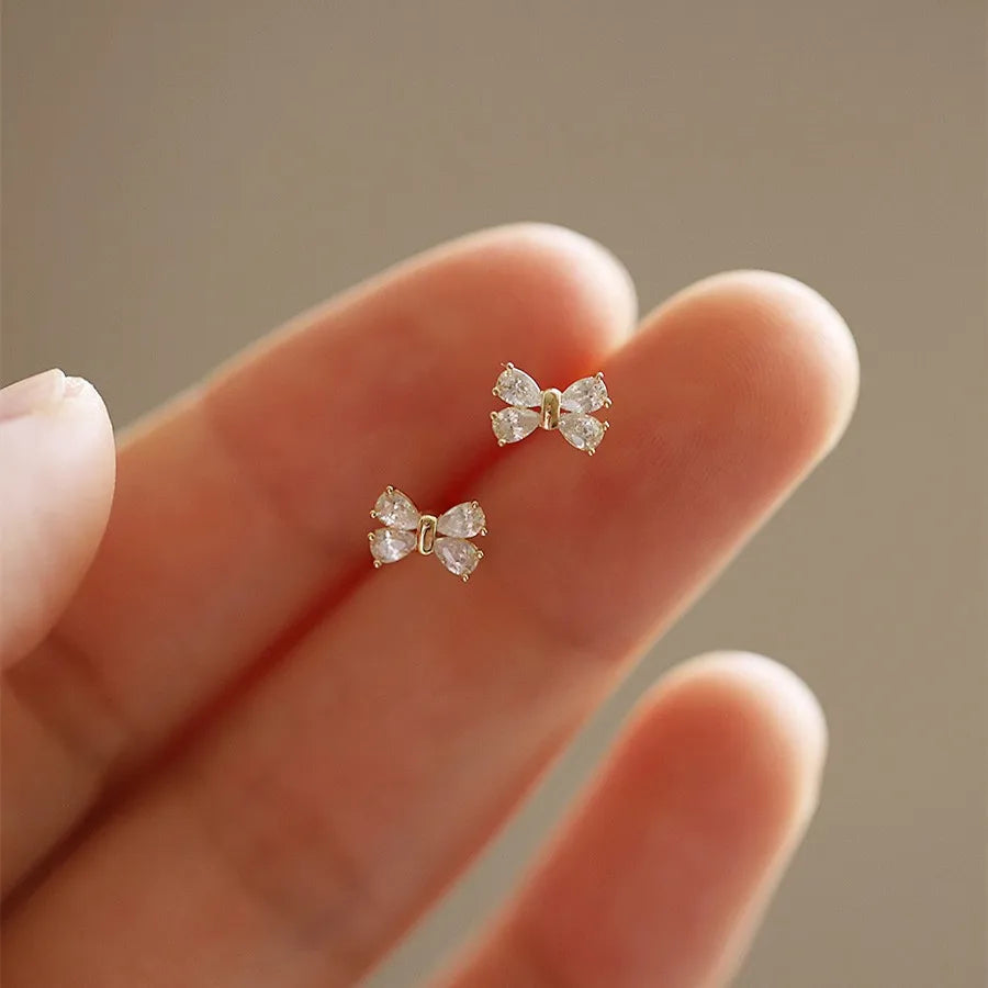 2024 Bow Stud Earrings Jewelry S925 Luxury 3D Sterling Silver Earrings Big Zircon Earings