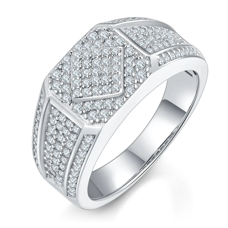 Somen Luxury Fine Jewelry 0.94ct D Grade VVS Platinum Plated S925 Sterling Silver Moissanite Rings for Men's Wedding