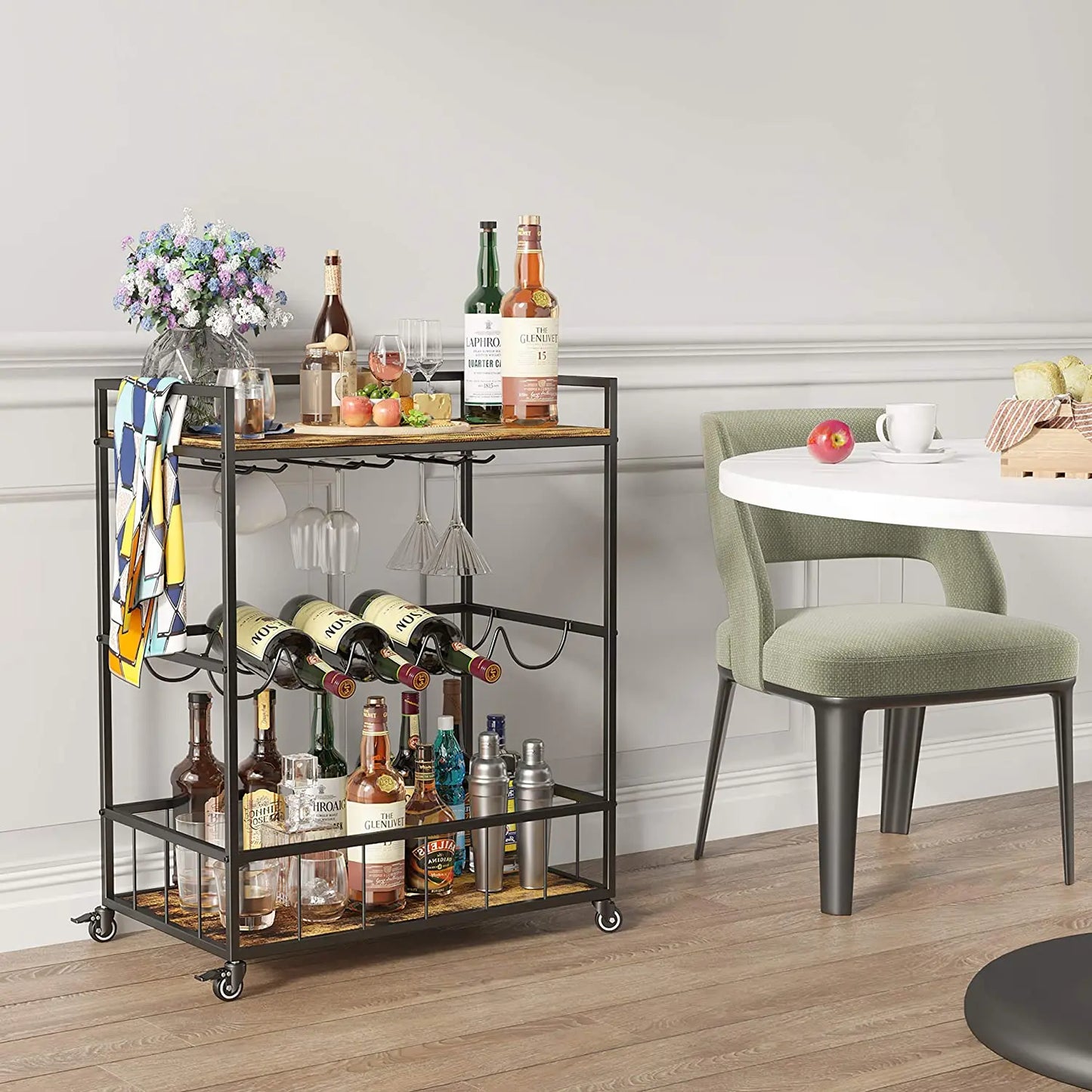 Guoge FG0216 Modern Metal Mobile Kitchen Cart with 3 Drawers & 3 Shelves Eco-Friendly Waterproof Durable Easy Install & Clean