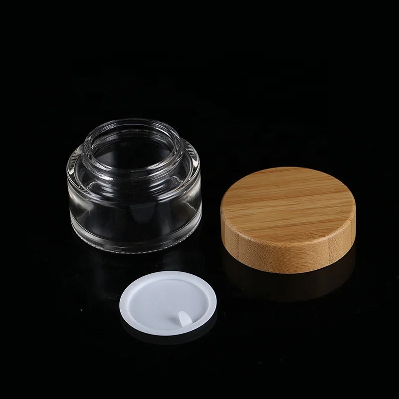 50g Natural Ecofriendly Lip Balm Jars Cosmetic Packaging Container Face Cream Clear Glass Jars With Bamboo Lid