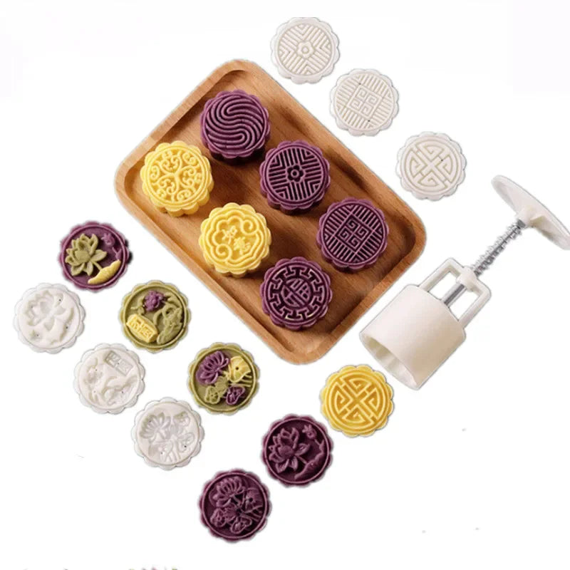 50g Flower Mooncake Mold Set Mid Autumn Festival DIY Hand Pressure Fondant Moon Cake Mould