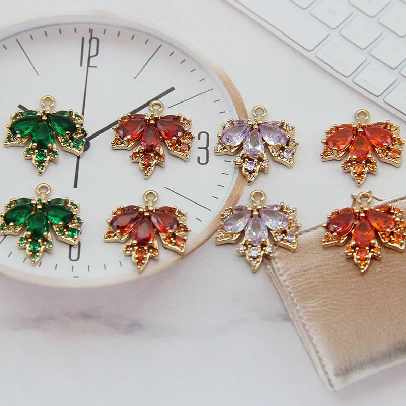 Fashion Kc Gold Plated Maple Leaves Pendant Purple Pink Orange Green Zircon Color Leaf Pendant for Diy Jewelry Accessories