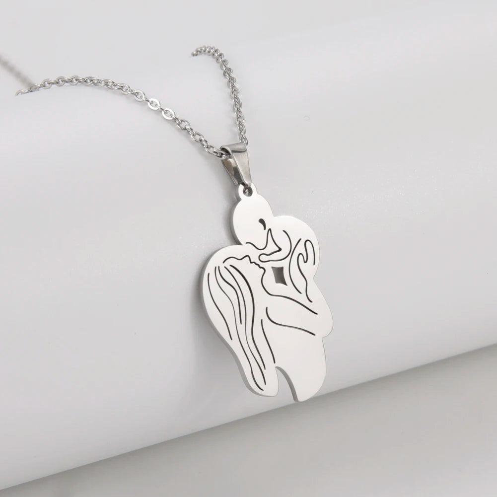 Mom and Baby Pendant Necklace Stainless Steel Necklaces Chains Choker Thanksgiving Day Jewelry Mother's Day Gift for Women