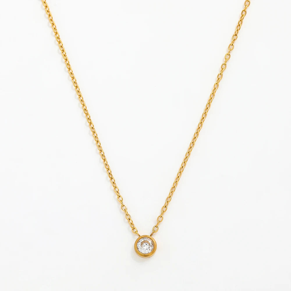 Fenny Ready to Ship Simple Round Cubic Zirconia Pendant Necklace Trend for Women Stainless Steel Jewelry Wholesale