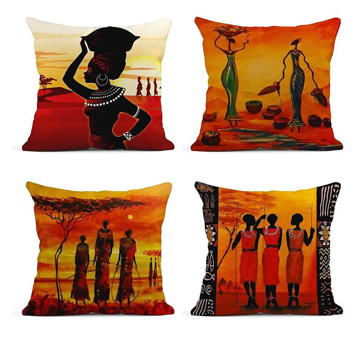 AMZ Hot Selling Square Throw Pillow Covers Oil Painting African Art Ethnic Tribe Lady Livingroom Hotel Decor Printed